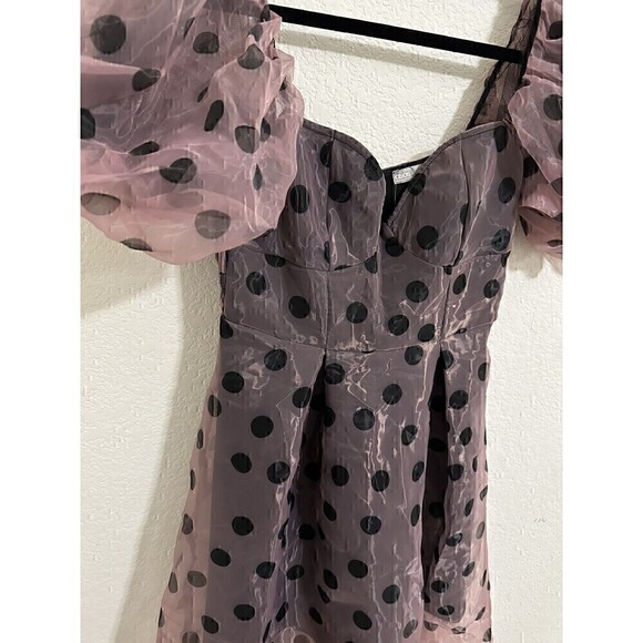 NEW Asos Dress Size 6 Women's Organza Overlay Puff Sleeve Midi Polka Dot Dress - Picture 3 of 7